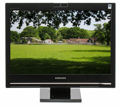 Samsung SyncMaster 225uw LCD monitor displaying a landscape.Samsung SyncMaster 225uw 22-inch LCD monitor displaying a landscape.