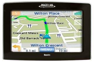 Magellan Maestro 4245 GPS showing a navigational map.