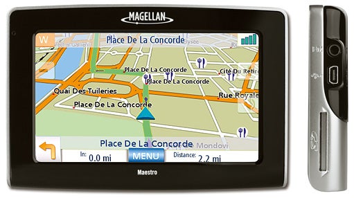 Magellan Maestro 4245 GPS with on-screen map display.
