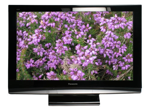 Panasonic Viera TH-46PZ80 Plasma TV displaying vibrant flowers.