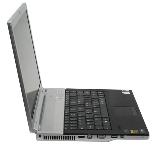 Sony VAIO VGN-FZ31Z laptop with screen open.Sony VAIO VGN-FZ31Z laptop with open screen and keyboard visible.