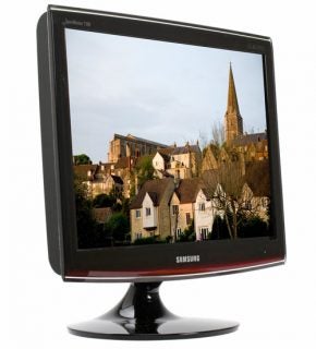 Samsung SyncMaster T200 LCD monitor displaying a landscape image.
