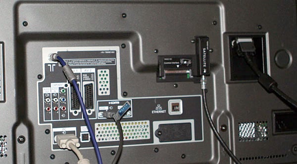 Back panel of Panasonic Viera plasma TV with various inputs.Back panel of Panasonic Viera Plasma TV showing ports and connections.