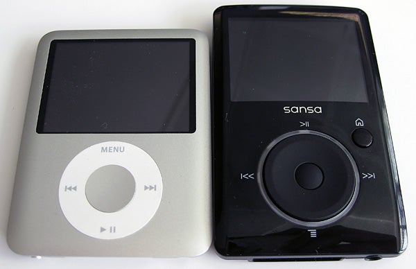 SanDisk Sansa Fuze next to a competitor's MP3 player.SanDisk Sansa Fuze next to another MP3 player.