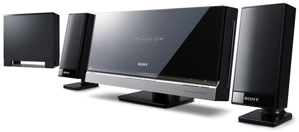 Sony DAV-F200 Home Cinema System with speakers and subwoofer.Sony DAV-F200 Home Cinema System with Speakers Displayed
