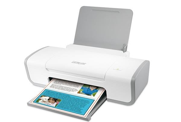 White Lexmark Z2320 Inkjet Printer with printed color document.