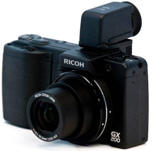 Ricoh GX200 camera with viewfinder attachment.