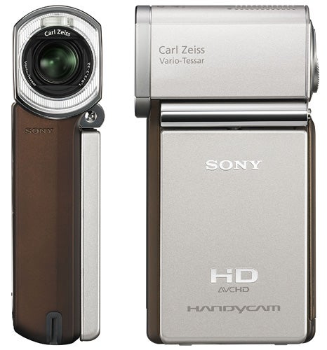 Sony HDR-TG3 Handycam camcorder front and side view.