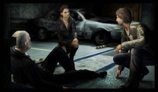 Three characters in a scene from the game Alone in the Dark.