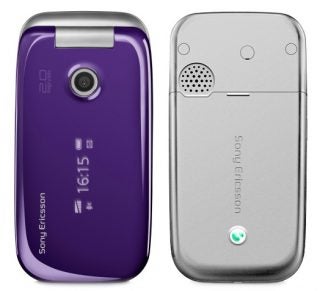 Sony Ericsson Z750i flip phone in purple and silver.