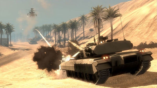 Screenshot of tank battle in Battlefield: Bad Company game.