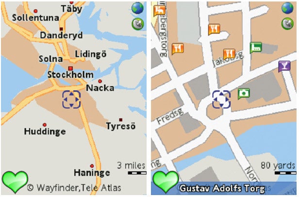 Screenshots of Wayfinder Navigator 8 maps in urban areasScreenshots of Wayfinder Navigator 8 maps in use.
