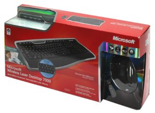 Microsoft Wireless Laser Desktop 7000 keyboard and mouse packaging.