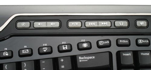 Close-up of Microsoft Wireless Laser Desktop 7000 keyboard multimedia keys.