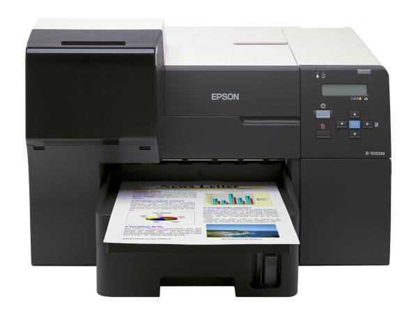 Epson B-500DN inkjet printer with printed graphs on paper.