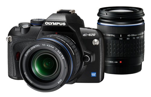 Olympus E-420 DSLR camera with two lenses.Olympus E-420 Digital SLR camera with two lenses.