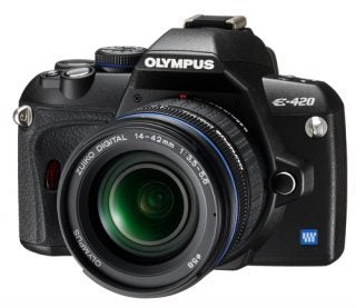 Olympus E-420 DSLR camera with lens attached