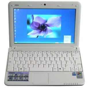 MSI Wind U100 laptop running Windows XP with open screen.