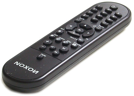 Terratec NOXON remote control for iRadio and iPod devices.Black NOXON remote control for iRadio on white background.
