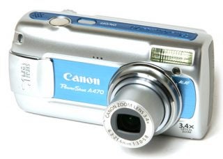 Canon PowerShot A470 digital camera on white background.