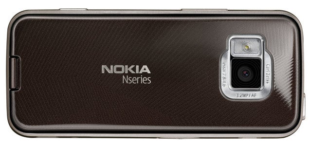 Nokia N78 smartphone rear view with camera and Nseries branding.Nokia N78 smartphone showing camera and Nseries branding