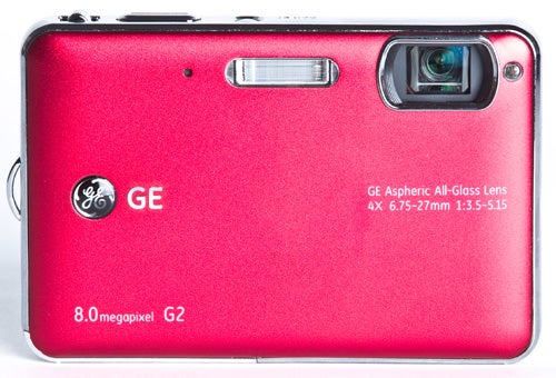 Pink General Electric G2 digital camera with specifications.