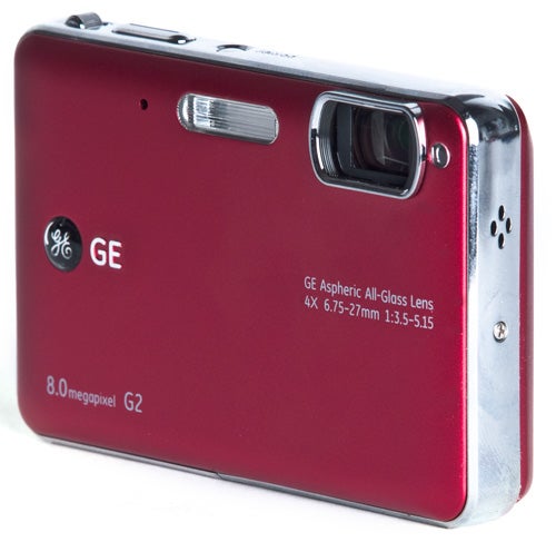 General Electric G2 digital camera in red with specifications.