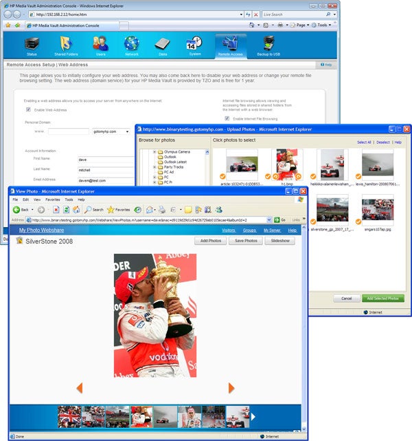 Screenshot of HP Media Vault Pro mv5020 web interface.Screenshot of Hewlett Packard Media Vault Administration Console.