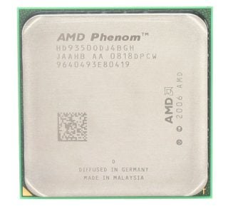AMD Phenom X4 9350e quad-core processor with branding details.