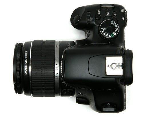 Canon EOS 450D DSLR camera with lens from above.Canon EOS 450D digital SLR camera with lens from above.