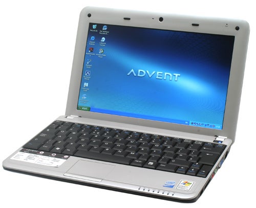 Advent 4211 Netbook with open lid displaying desktop screen.Advent 4211 Netbook open with screen displaying logo.
