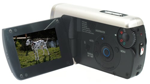 Panasonic SDR-SW20 Waterproof Camcorder with open LCD screen.