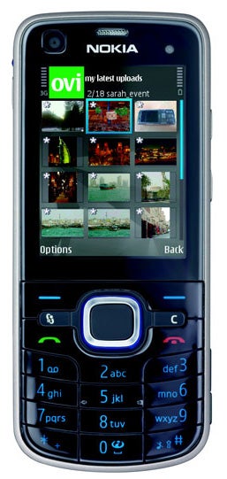 Nokia 6220 Classic phone displaying screen with media gallery.Nokia 6220 Classic phone displaying gallery application.