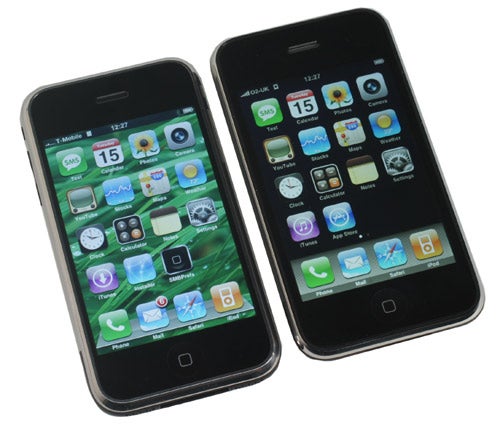 Two Apple iPhone 3G smartphones side by side.