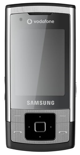 Samsung Steel mobile phone on white background.Samsung Steel mobile phone with Vodafone branding.