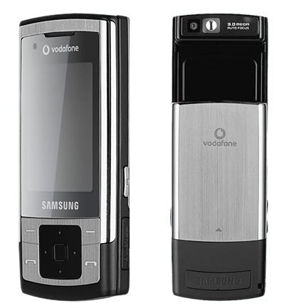 Samsung Steel flip phone front and back view.