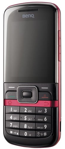 BenQ E72 mobile phone with black and red design.