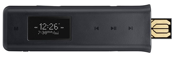 iRiver T7 stick music player with display and controlsiRiver T7 USB stick MP3 player with display.