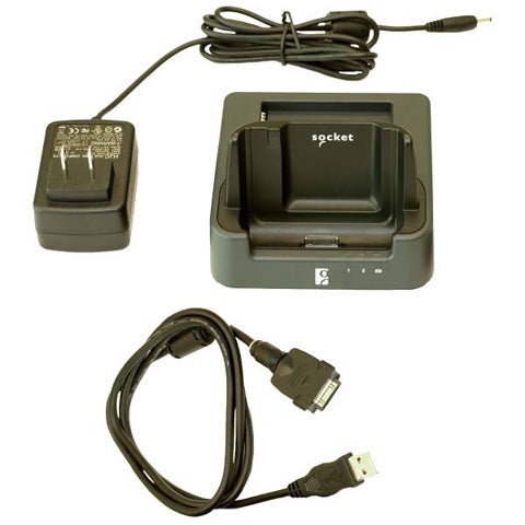 Socket SoMo 650 PDA with charger and cables.Socket SoMo 650 PDA with charging dock and cables.