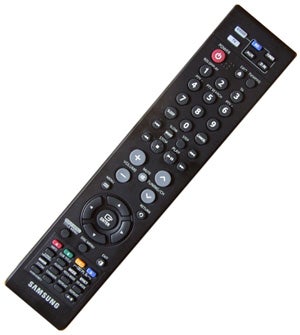 Samsung home theater system remote control on white background.Samsung Blu-ray Home Cinema System remote control.