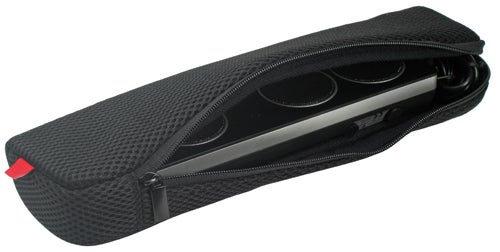 Logitech Pure-Fi Mobile speaker in protective black case.Logitech Pure-Fi Mobile wireless speaker in protective case.