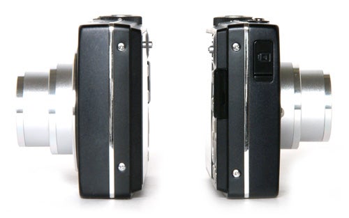 Samsung L210 digital camera side views showing ports and controls.Samsung L210 digital camera shown from side views.