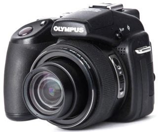 Olympus SP-570 UZ camera on white background.