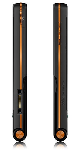 Sony Ericsson W350 phone in black with orange accents.Sony Ericsson W350 mobile phone in black and orange.