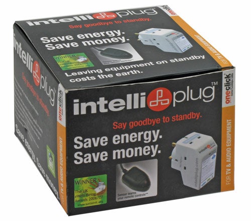 IntelliPlug energy-saving device packaging box.