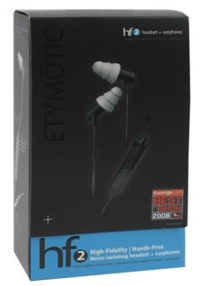 Etymotic Research hf2 headset packaging with product image.