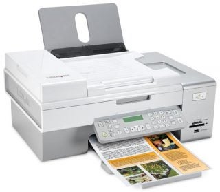 Lexmark X6575 Wireless Printer with printed color document.