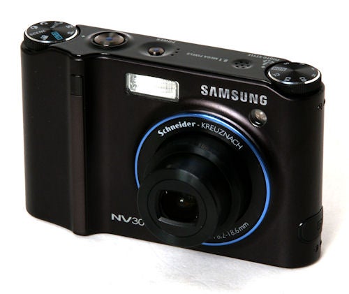 Samsung NV30 compact camera on white background.