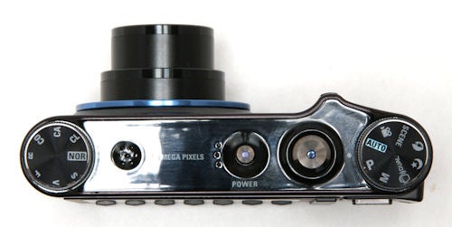 Top view of a Samsung NV30 digital camera.Top view of Samsung NV30 digital camera.