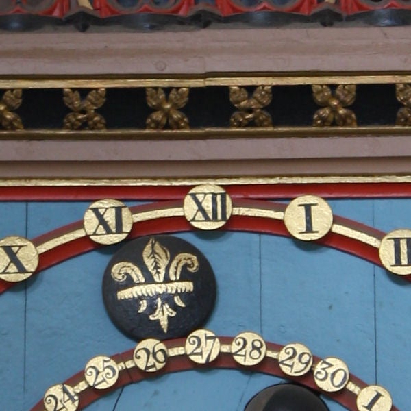 Ancient astronomical clock detail texture.Detailed astronomical clock face with Roman numerals.